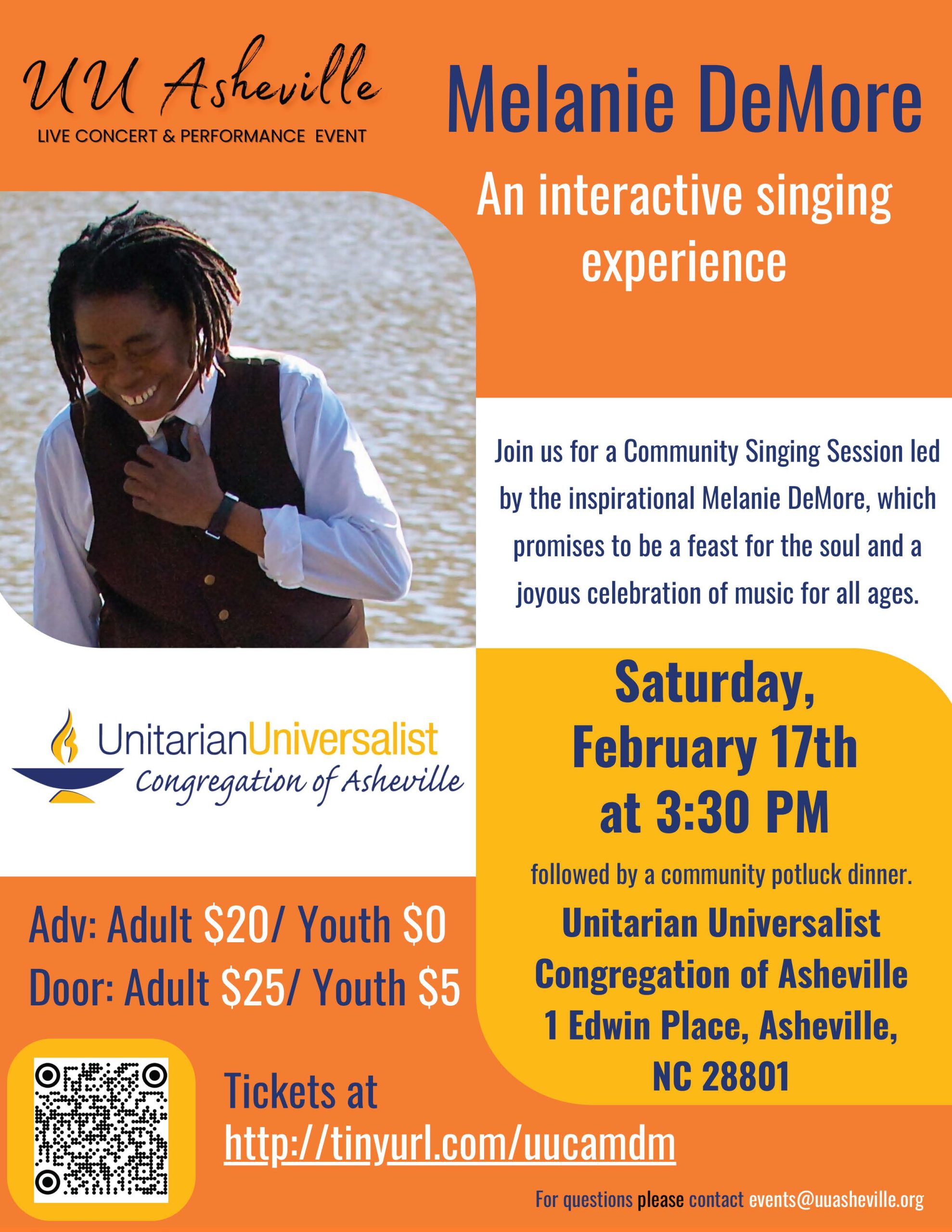 Flyer featuring details of Melanie DeMore Concert