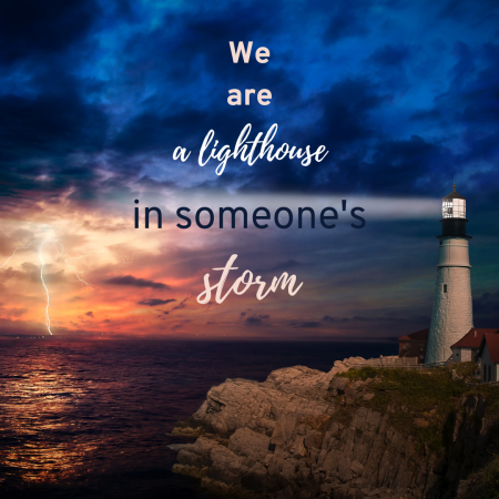 Lighthouse with a dark blue sky background and  text